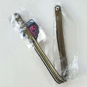 Boutique Paparazzi Faux Leather w Stones Wrap Bracelet w Snap Green Clear